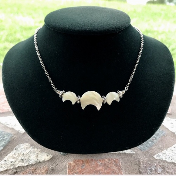 Silverskylight Jewelry - Moon pearl necklace . Genuine mother of pearl crecent moon charms boho necklace